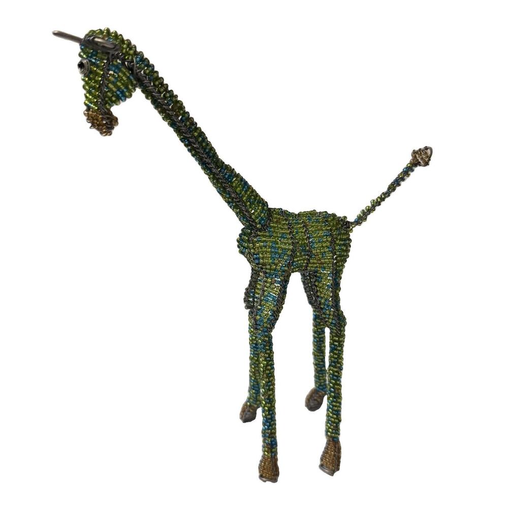 Glass Seed Bead Green Giraffe Home Decor Figurine Africa Safari Animal 10''